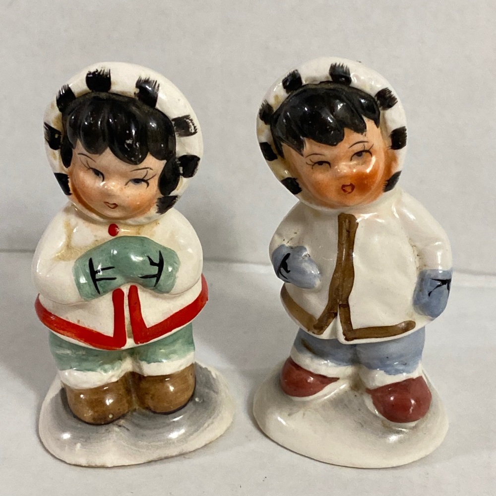Vintage Salt and Pepper Shakers Eskimo Inuit Children Made In Japan